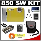 Olympus Stylus 850SW 8MP Waterproof Digital Camera with Image Stabilized 3x Optical Zoom (Yellow) + Transcend 4GB microSDHC Card with Card Reader + Spare Li-42B Battery for Olympus + Compact Padded Camera Case