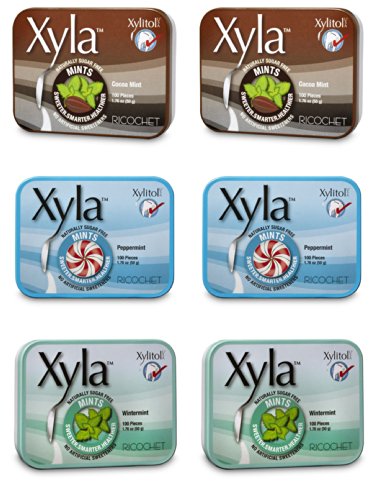 Xyla Brand Xylitol Mints 3 Flavor Variety Pack, 6 Tins