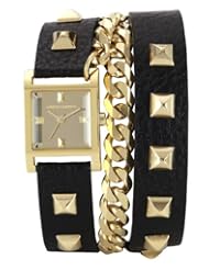 Vince Camuto Womens VC/5088GMBK Square Gold-Tone Double-Wrap Black Leather Strap Watch