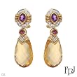 FPJ Stunning Cocktail Earrings With 52.15ctw Precious Stones - Genuine Amethysts, Citrines, Clean Diamonds and Tourmalines Crafted in 18K Yellow Gold. Total item weight 20.8g Length 44mm