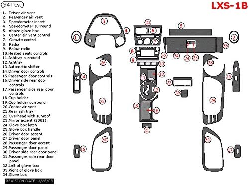 Car Interior Flat Overlay Kit By WOW Trim, Item# LXS-1B-RCF Lexus IS, For Models Without Navigation System, Full Kit, 34 Piece Set, Real Carbon Fiber