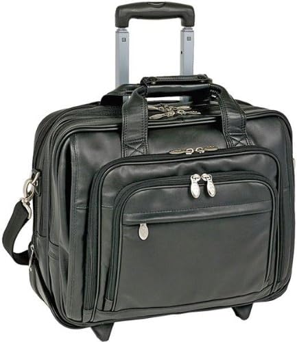 McKlein 17" Gold Coast Black Leather Detachable-Wheeled Notebook Case