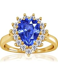 14K Yellow Gold Pear Cut Blue Sapphire Ring With Sidestones (GIA Certificate)