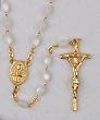 20" Gold Plated Papal Rosary with 5mm Oval Pearl Beads and Crucifix - MADE IN ITALY