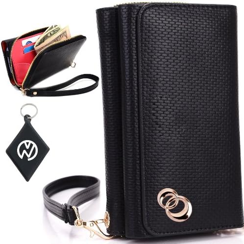 Samsung I9010 Galaxy S Giorgio Armani Women's Uptown Wristlet Wallet Clutch with Dual Compartment, Built-In Credit Card Slots and Internal Zipper Pocket. Includes one Detachable Wrist Strap. Color: Black Woven Leather + NuVur ™ Keychain (SUNIWMK3)