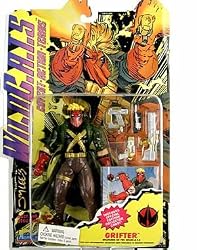WILDCATS Covert Action TeamS 6 Inch Tall Action Figure - GRIFTER with Customized Kherubim Energy Blaster, Electro Discharge Pistol, High Powered Stun Bolt Rifle, HALO Communicator and WildC.A.T.S Battle Base Plus Special Edition Collector Card