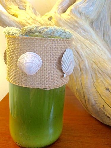Wine Bottle Candle with Lavender Essential Oil Scent with Hand Collected Surf Tumbled Cape Cod Sea Shells 100% Soy with Marine Rope Accent