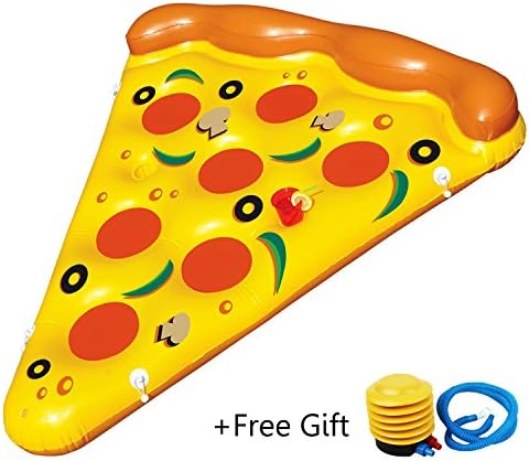 Wormholex 72" Water Sports Inflatable Pizza Slice Novelty Swimming Pool Float Raft, Free Gift of Air Hand Foot Pump Inflator
