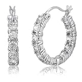 Sterling Silver Earrings Cubic Zirconia CZ Inside-Out 3/4 Hoop Earrings - Ideal Gift For Mother Day, Anniversary, Engagement, Wedding, Birthday, For Her