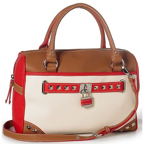 Nine West Handbags Lock of the Draw Satchel (New Ivory Cognac Candy Apple)