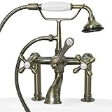 Tall Deck Mount English Telephone Faucet with Hand Shower - Cross Handles - Antique Brass