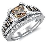 1.94ct Brown Cushion Cut Diamond Engagement Ring Bridal Set 14k Gold