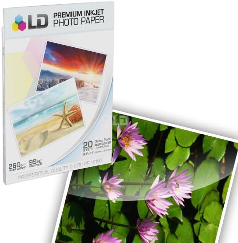 LD Premium Glossy Photo Paper Resin Coated - 8.5 in x 11 in (White, 20-Pack)