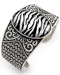 Silvertone Embedded Zebra Print Cuff Bracelet