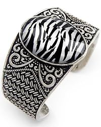 Silvertone Embedded Zebra Print Cuff Bracelet