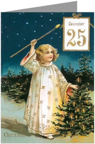 Vintage Girl Angel Picking The Christmas Tree Holiday Note Card Boxed Set