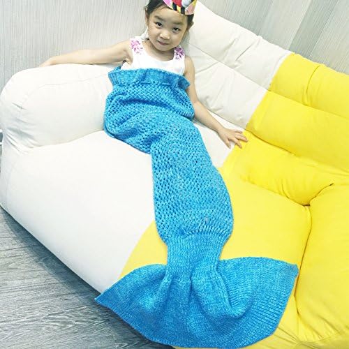Mermaid Blanket Kids Knitted Sleeping Bag with Lacing Sofa Upgrade Version Mermaid Tail Bed Throw Blanket(Sky Blue, 53x30inches)