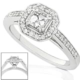 1/2ctw 14k White Gold Asscher & Round Diamond Engagement Ring (HI/SI-I1)