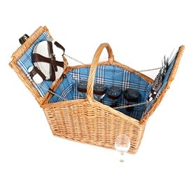 4 Person Wicker Picnic Basket Hamper Blue