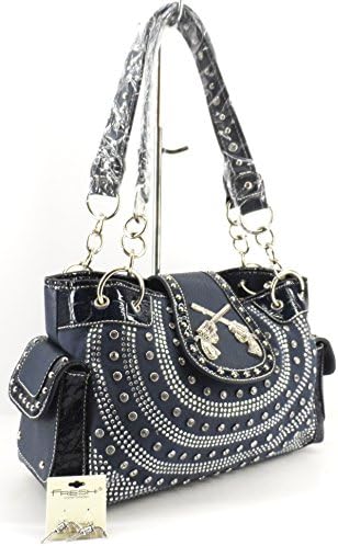 Dazzling Rhinestone Gun Pistol Purse Western Shoulder Bag Handbag Blue Plus Earrings