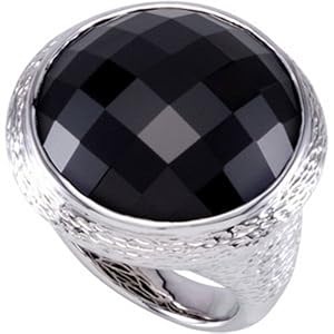 Genuine Round Gemstone Onyx Sparkling Sterling Silver Size 7