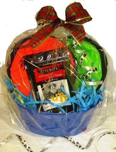 See Canine Gift Basket - The Perfect Gift for That Special Dog! Basket Is with Flippy Flopper, and Etta Says! Duck Jerky and Duck chews Treats; All Packaged for Delivery!