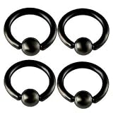 14G 14 Gauge (1.6mm), 5/16 Inches (8mm) long - Black Color Anodized surgical steel eyebrow lip bars ear tragus rings earrings ball closure ring bcr captive bead bar with 4mm balls ABQD - Pierced Body Piercing Jewelry- Set of 4