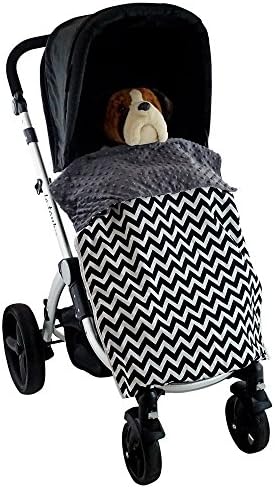 Stroller Blanket Zig Zag Black - No-Fall Universal Stroller Blanket, Rolls In &amp; Out As Needed, Sac-like Design Keeps Warm Air In, Handmade in USA.