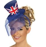 Union Jack Jubilee Olympics Fancy Dress Mini Top Hat On Headband With Veil Blue