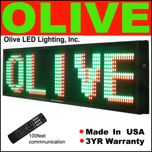 Olive LED Sign - Programmable Scrolling Message Board - 16 inch x 53 inch 3 color