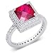 Standout Princess Cut Checker Board Created Ruby & White CZ Size 7 Gemstone Ring in Sterling Silver