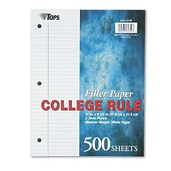 TOPS 62349 Mediumweight 16-lb. Filler Paper, 11x8-1/2, 5/16" College Rule, 500 Sheets/pack