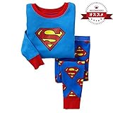 プリントパジャマ長袖　(スーパーマン/ブルー)90cm～130cm　春夏秋　薄手綿100％ ブルー/90ｃｍ～130ｃｍ６点セット 【1点】