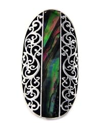 Silvertone Green Abalone Shell Filigree Stretch Fashion Ring
