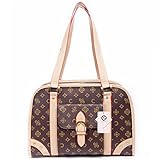 Tom Clovers New PU Leather Dog Carrier Pet Bag Tote Puppies Handbag Cate Cage Doggy Purse Brown Small