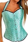 FUNFASH GREEN BLACK POLKA DOT BONED CORSET LACE UP BUSTIER