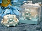 Teddy Bear Candle Holders w Blue Crystals (Set of 6) - Baby Shower Gifts & Wedding Favors