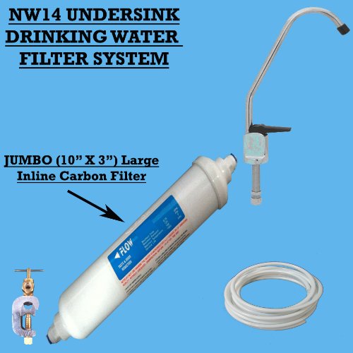 Nw14 Undersink Drinking Water Filter Tap System With Jumbo Inline Carbon Filter - Quick Diy Installation