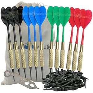 Set of Twelve 2ba 16gm Soft Tip Darts, 100 Black Dart Tips, & Dart Wrench