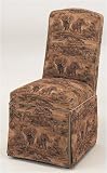 Powell Camel Back Parsons Chair with Straight Skirt in African Dawn Tapestry Fabric with Olive Welt