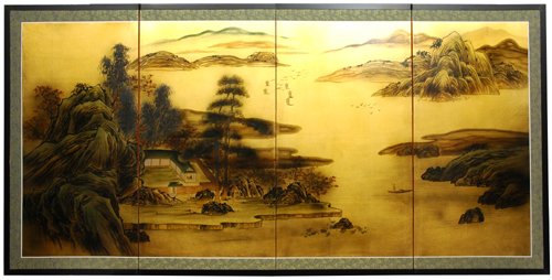 Oriental Furniture Best Large Size Asian Art and Decor 36 by 72-Inch Window on World Classic Gold Leaf Wall Screen Painting
