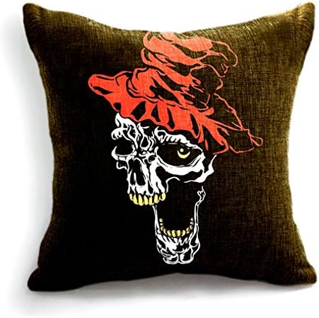 Red-cap Pirate Cotton Linen Decorative Pillowcase Throw Pillow Cushion Cover Gothic Horror Skull Square 18"