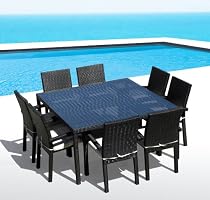 Big Sale Outdoor Patio Furniture Genuine Mango Home Wicker New 9-Piece Square Dining Table & Stackable Chairs Resin Set