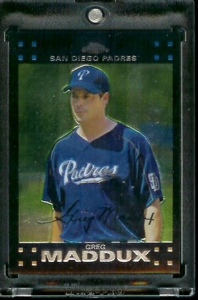 2007 Topps Chrome #110 Greg Maddux San Diego Padres Baseball Card - Mint Condition - Shipped In Protective Display Case !