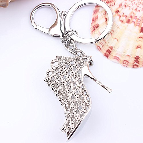 Jzcky Shzrp Fashion Lady s High Heels Keychain, Creative Refinement Hollow Shoes Lady Gift (Silver)