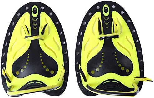 Whale Paired Unisex Swimming Adjustable Paddles Fins Webbed Training Pool Diving Neoprene Hand Gloves(YELLOW)(L)