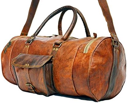 Vintage Bags Genuine Leather Travel Duffel Luggage in Round Shape 16inch