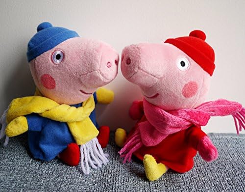 Atoy 2pcs Set Winter Christmas Dressed Peppa Pig Plush Toys Peppa & George Winter Dress 20CM/8" + 1pcs Alipay Wristband