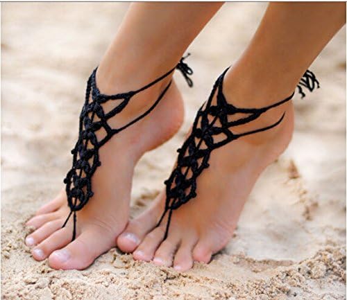Black Sexy Hollow-Out Wedding Crochet Barefoot Sandals,Bridesmaid Barefoot Sandals,Sexy Sandals,Beach Wedding,Destination Wedding,Bridesmaid Accessory