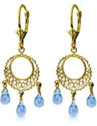 14k Solid Gold Blue Topaz Chandelier Earrings